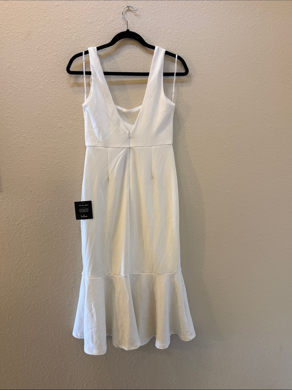 Lulu's White V-Neck Midi Dress with Flounce Hem - Picture 2 of 3